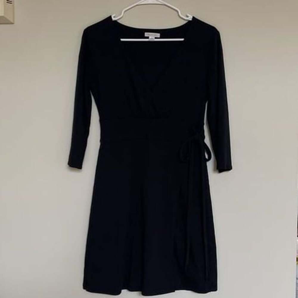 Garnet‎ Hill Women's Black Three-Quarter Knit Wrap Dress, Size S